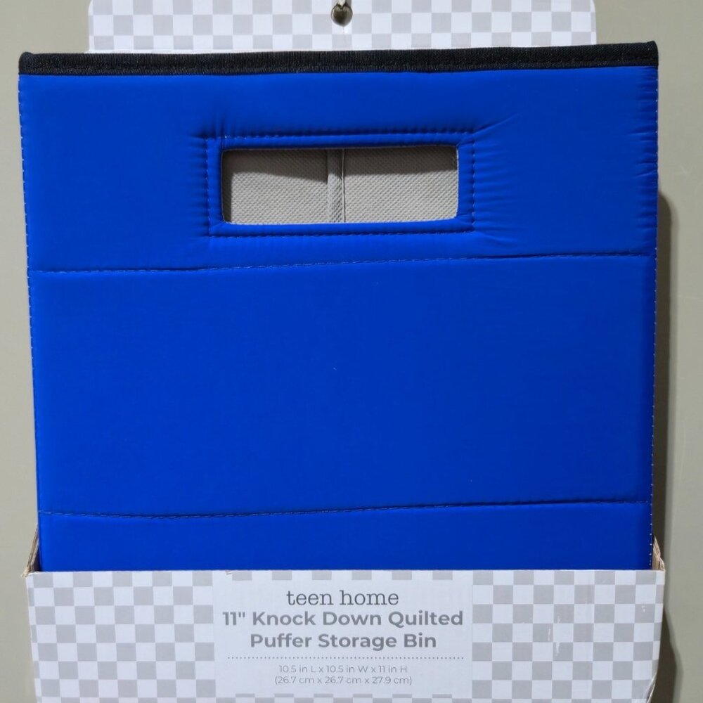 Teen Home 11" Blue Quilted & Puffer Texture Knock Down Cubby Storage Bin